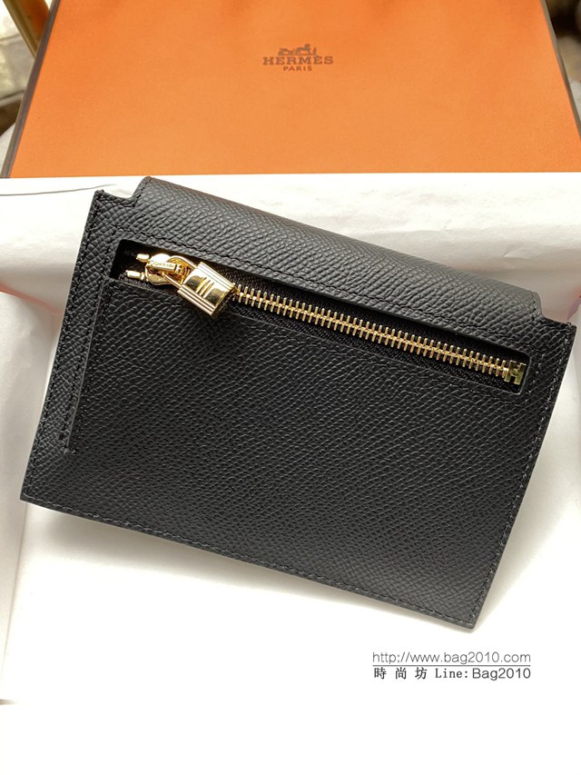Hermes卡包 愛馬仕原版Kelly Pocket Epsom皮 Hermes新款小錢包 黑金  tdh2168